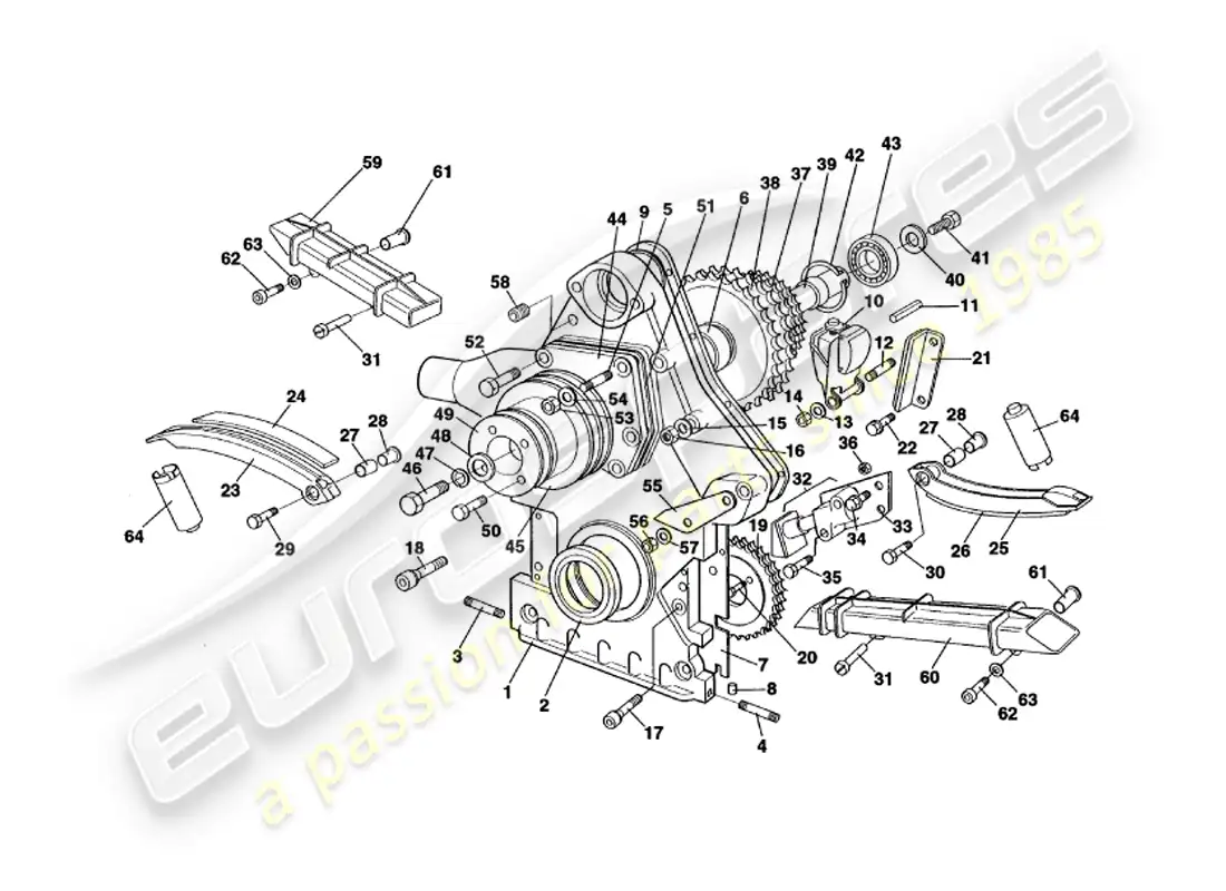 aston martin v8 volante (1998) timing case, water pump & sprockets parts diagram
