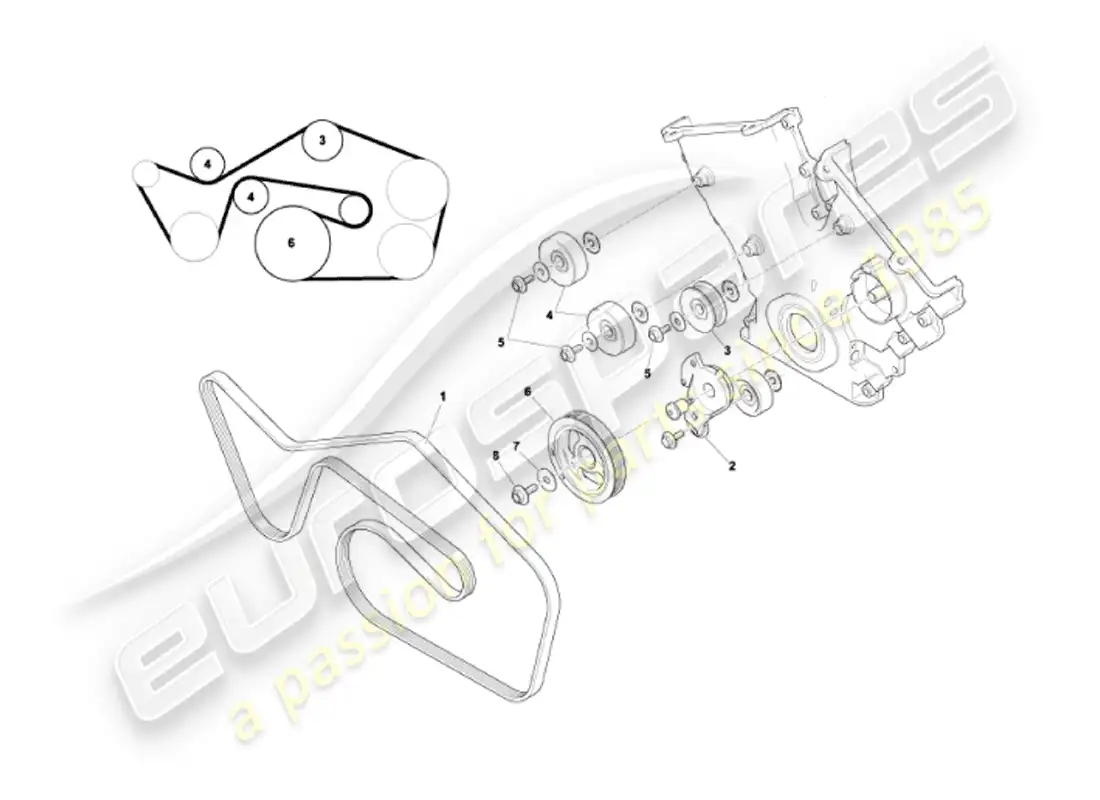 aston martin vanquish (2002) drive belts, tensioner & pulleys parts diagram