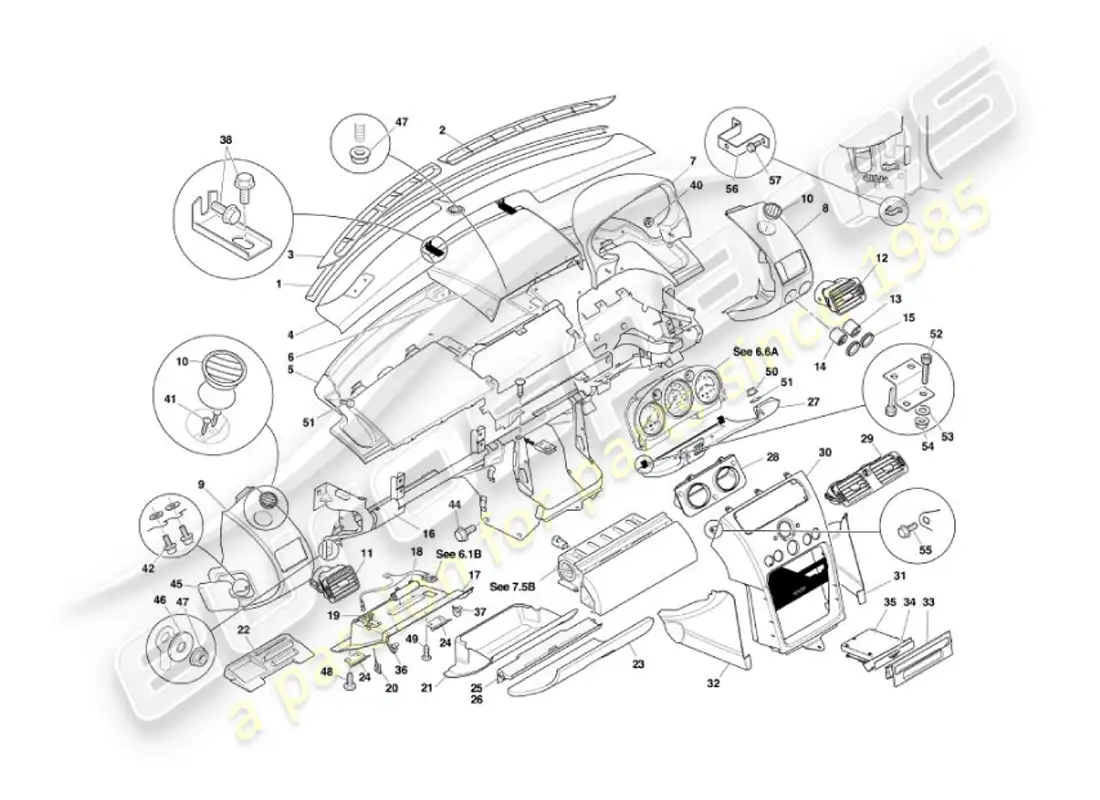 aston martin vanquish (2007) fascia & trim parts diagram