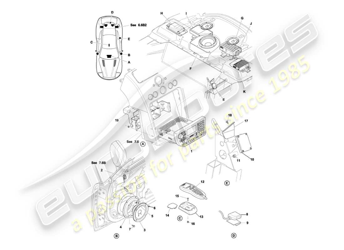 aston martin vanquish (2003) in-car entertainment part diagram