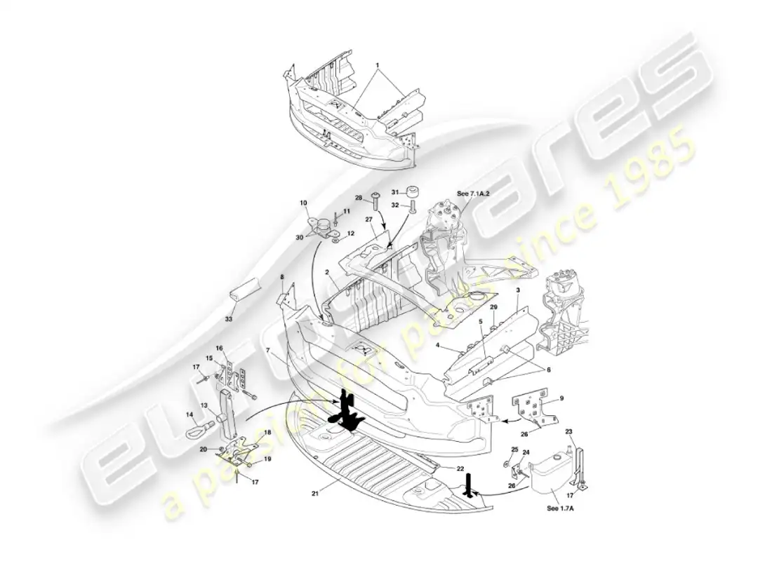 aston martin vanquish (2005) front impact structure parts diagram