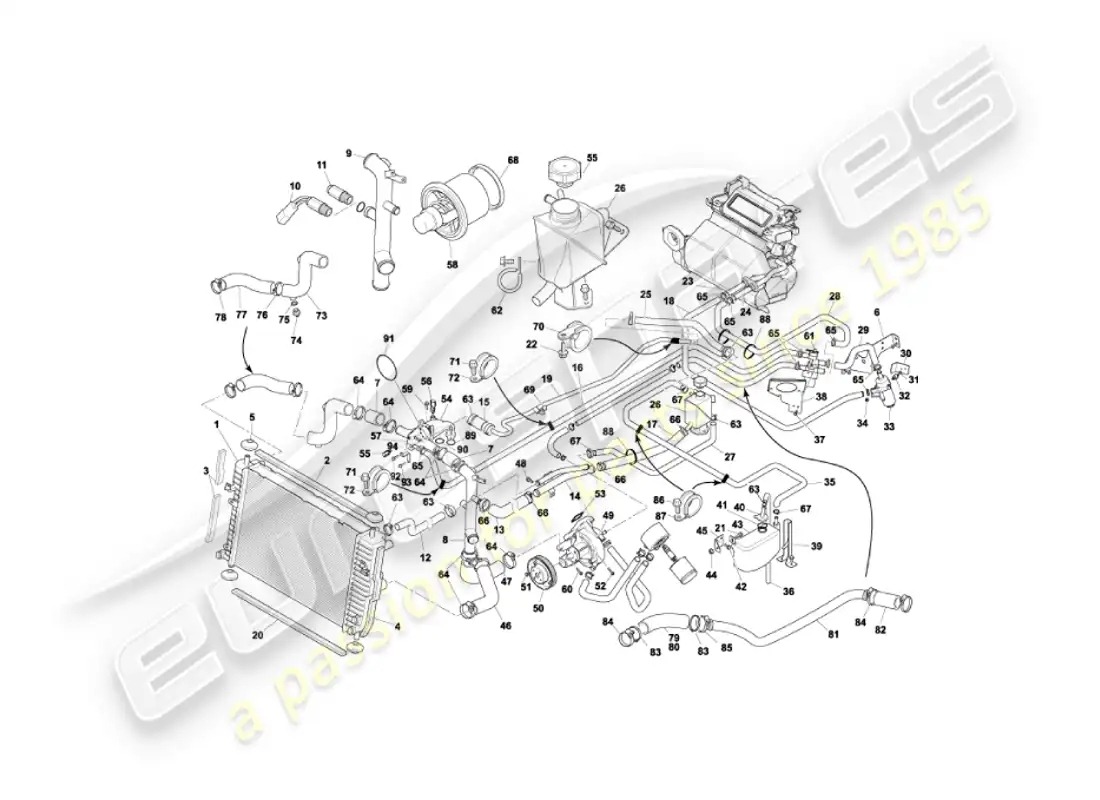 aston martin vanquish (2005) water cooling system parts diagram
