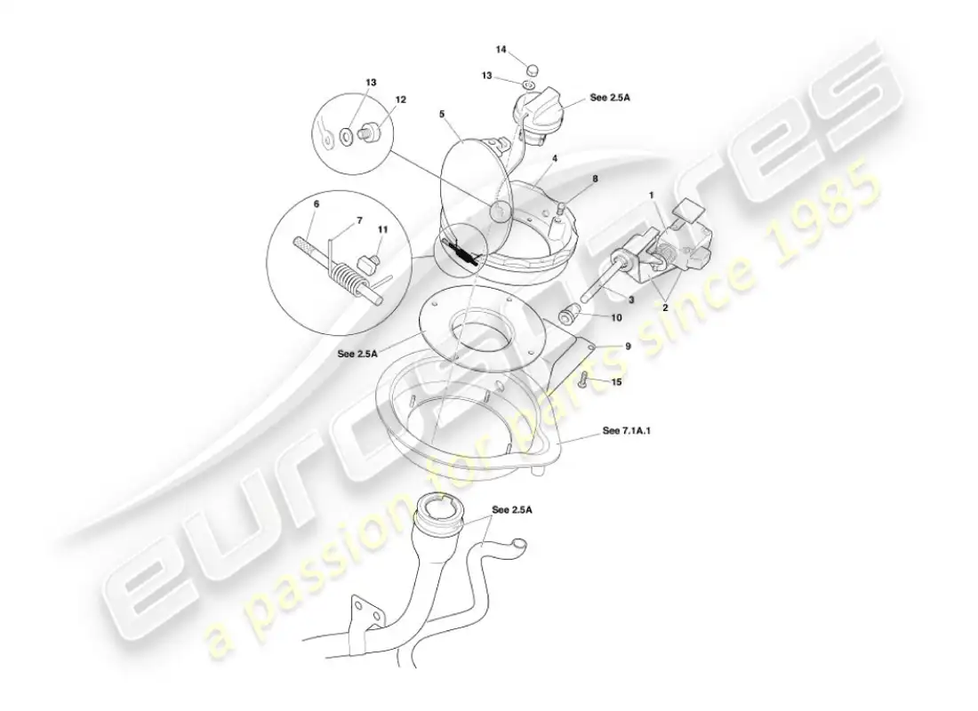 aston martin vanquish (2005) fuel flap mechanism parts diagram