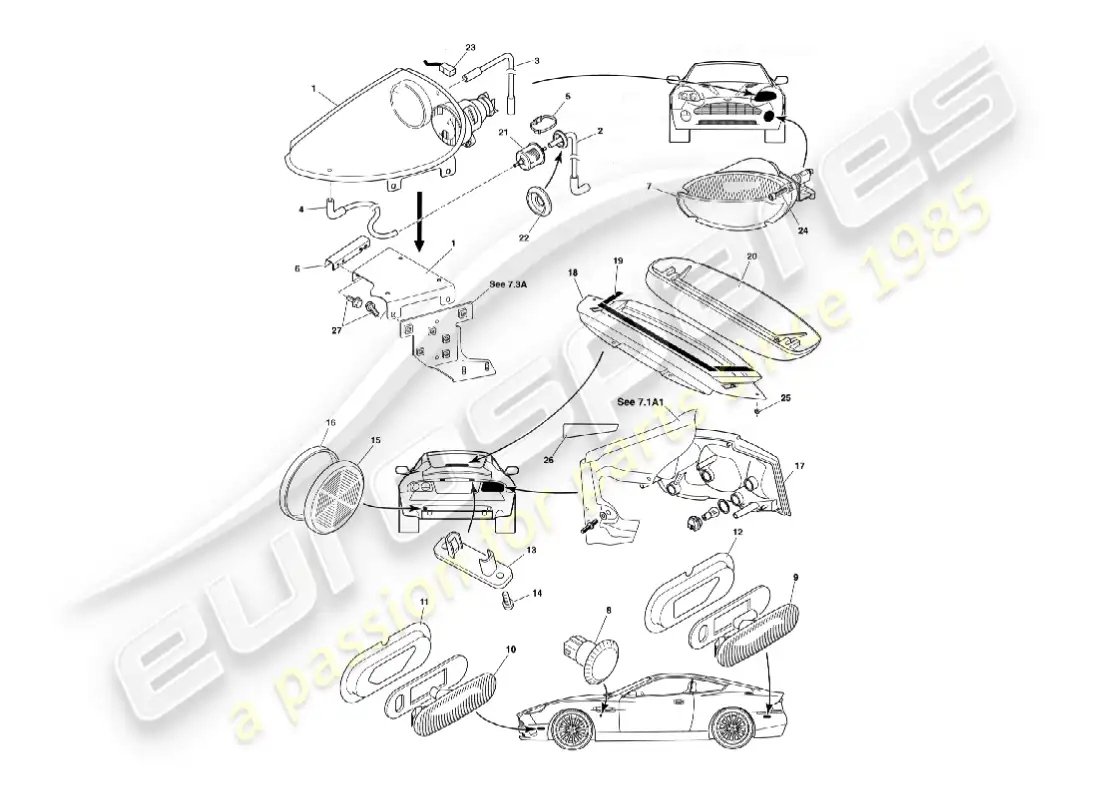 aston martin vanquish (2005) exterior lamps parts diagram