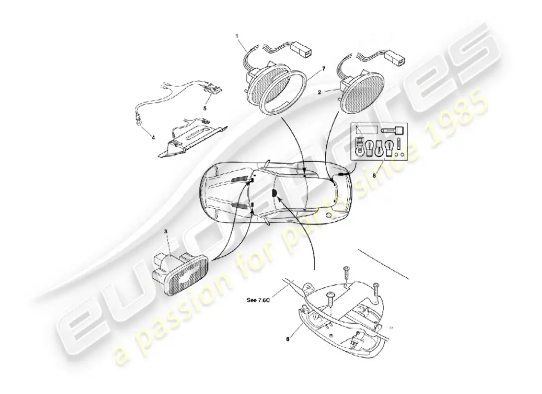 aston martin vanquish (2006) interior lamps & bulbs parts diagram