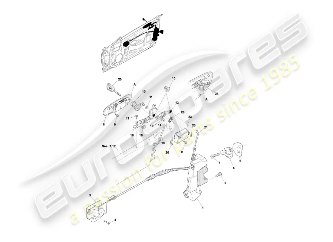 aston martin vanquish (2006) door latch mechanism parts diagram