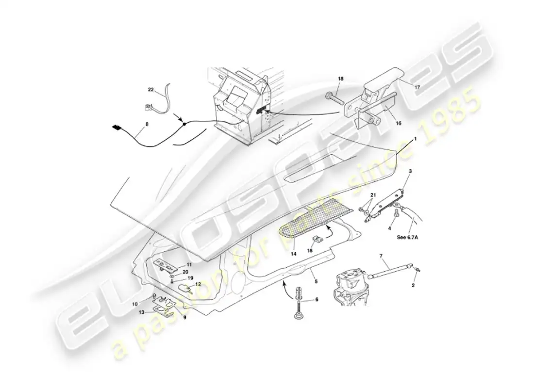 aston martin vanquish (2006) bonnet parts diagram