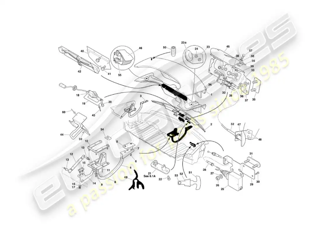 aston martin vanquish (2006) trunk lid parts diagram