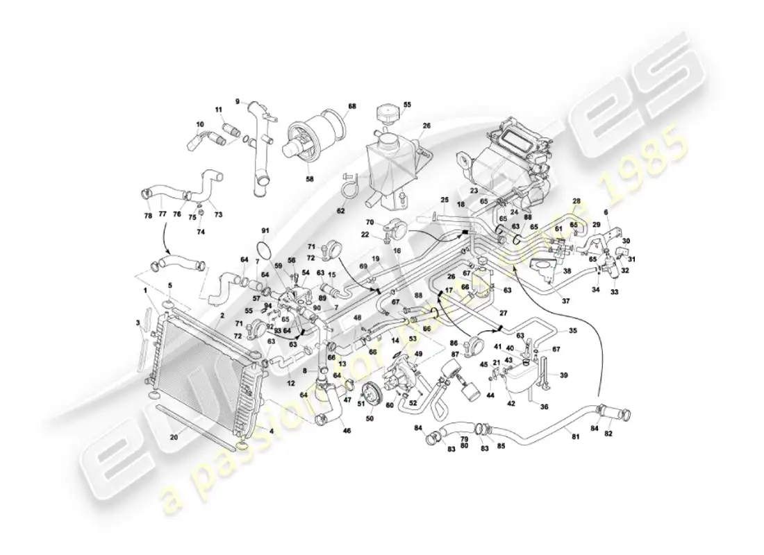 aston martin vanquish (2006) water cooling system parts diagram