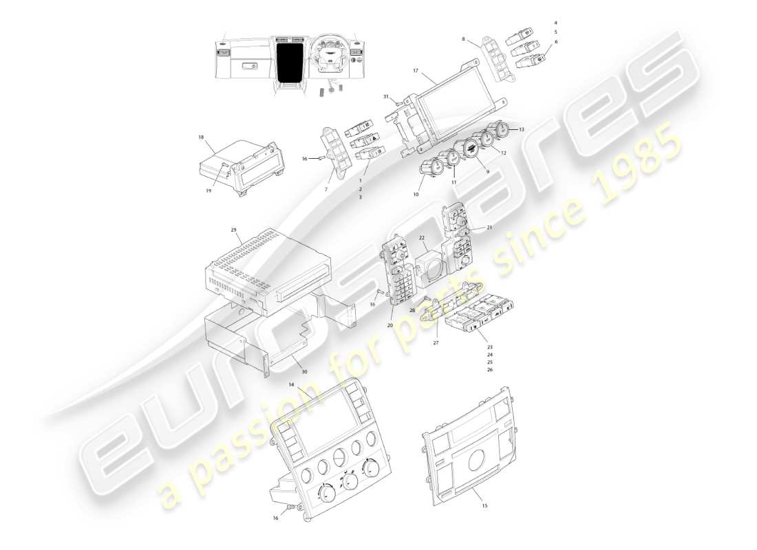 aston martin vanquish (2003) instruments & controls, 06my vin 501949 on part diagram