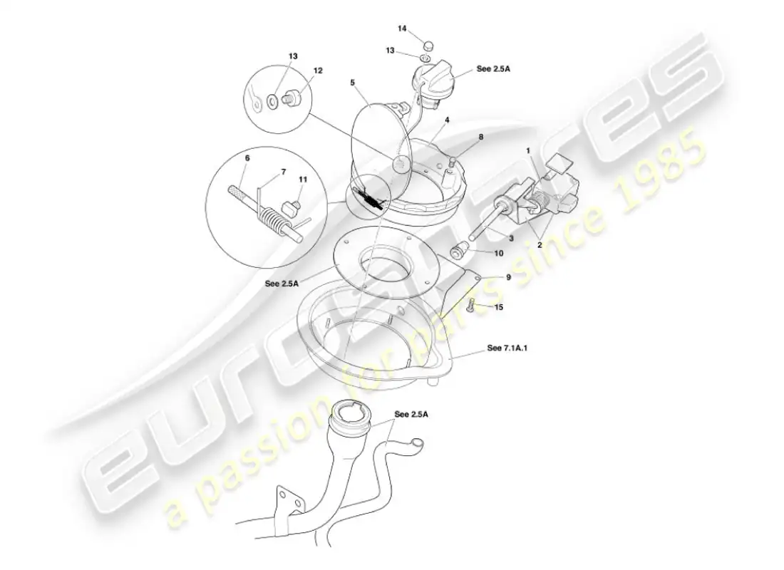aston martin vanquish (2004) fuel flap mechanism parts diagram
