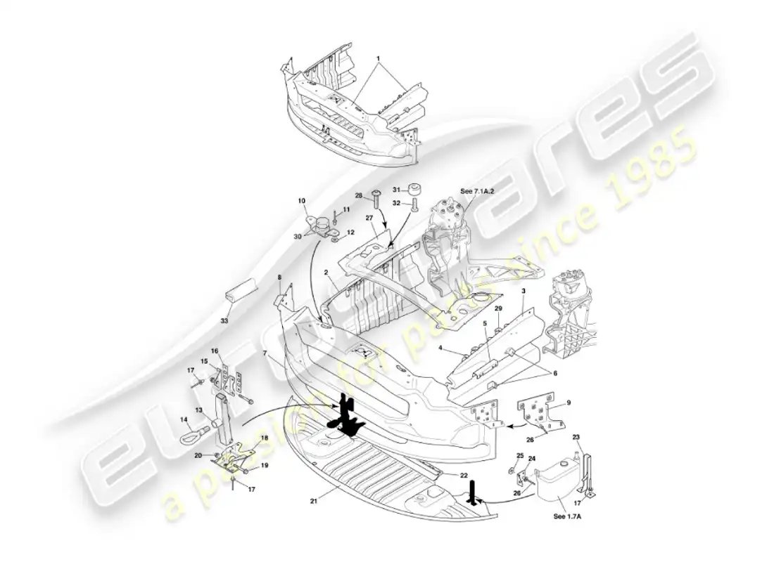 aston martin vanquish (2004) front impact structure parts diagram