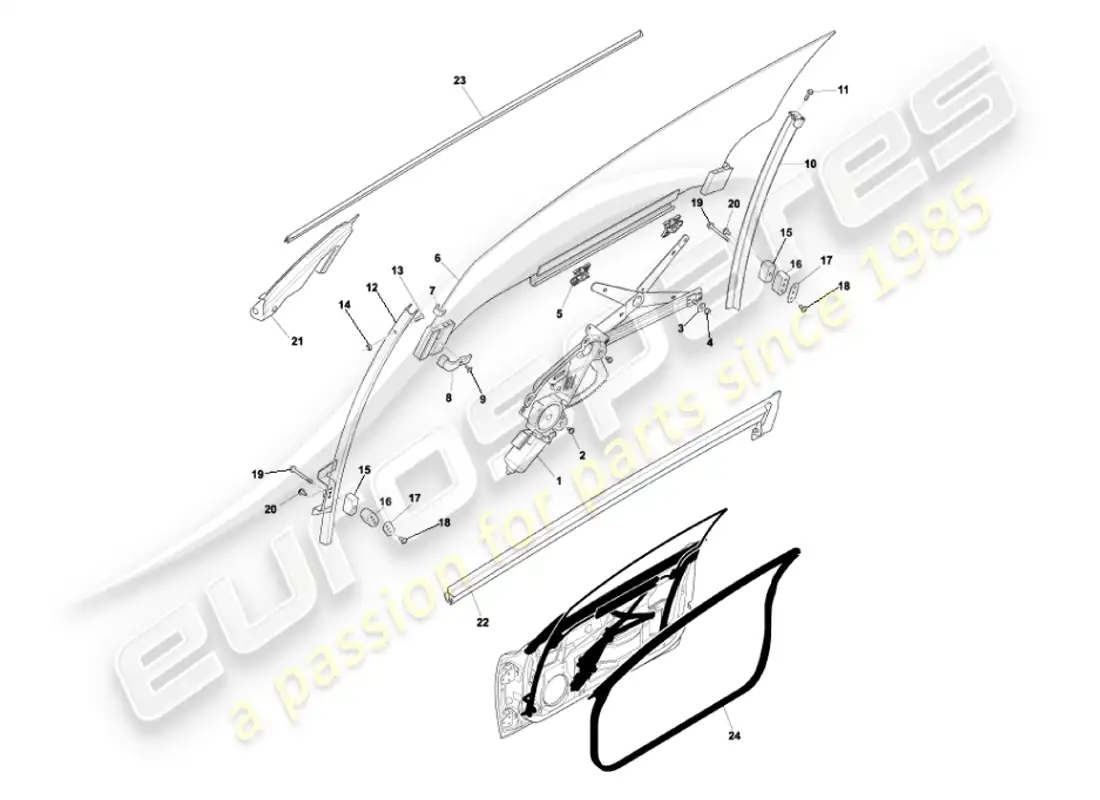aston martin vanquish (2007) door glass & frames parts diagram