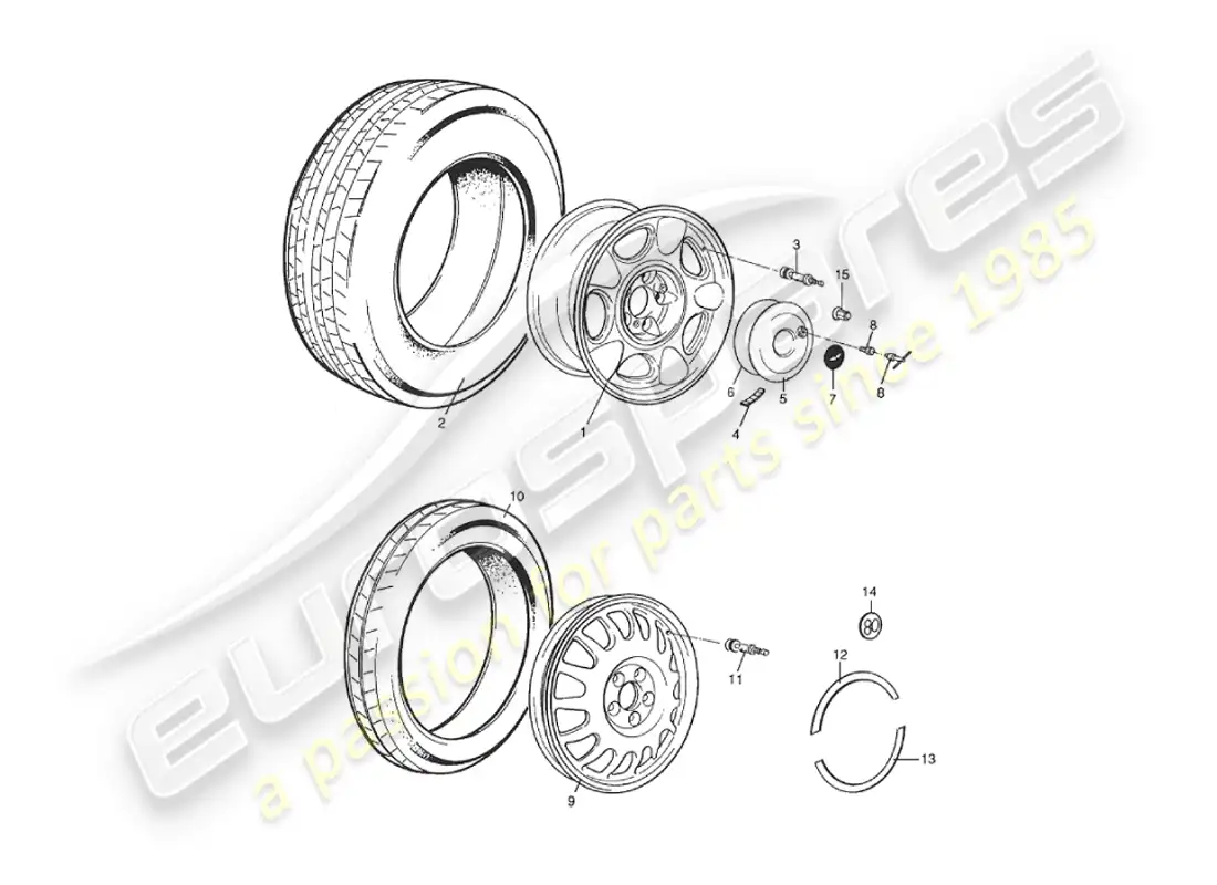 aston martin v8 virage (1999) wheels & tyres parts diagram