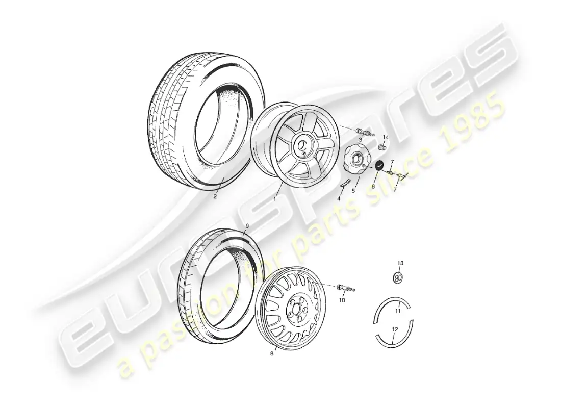 aston martin v8 virage (1999) wheels & tyres, volante only parts diagram