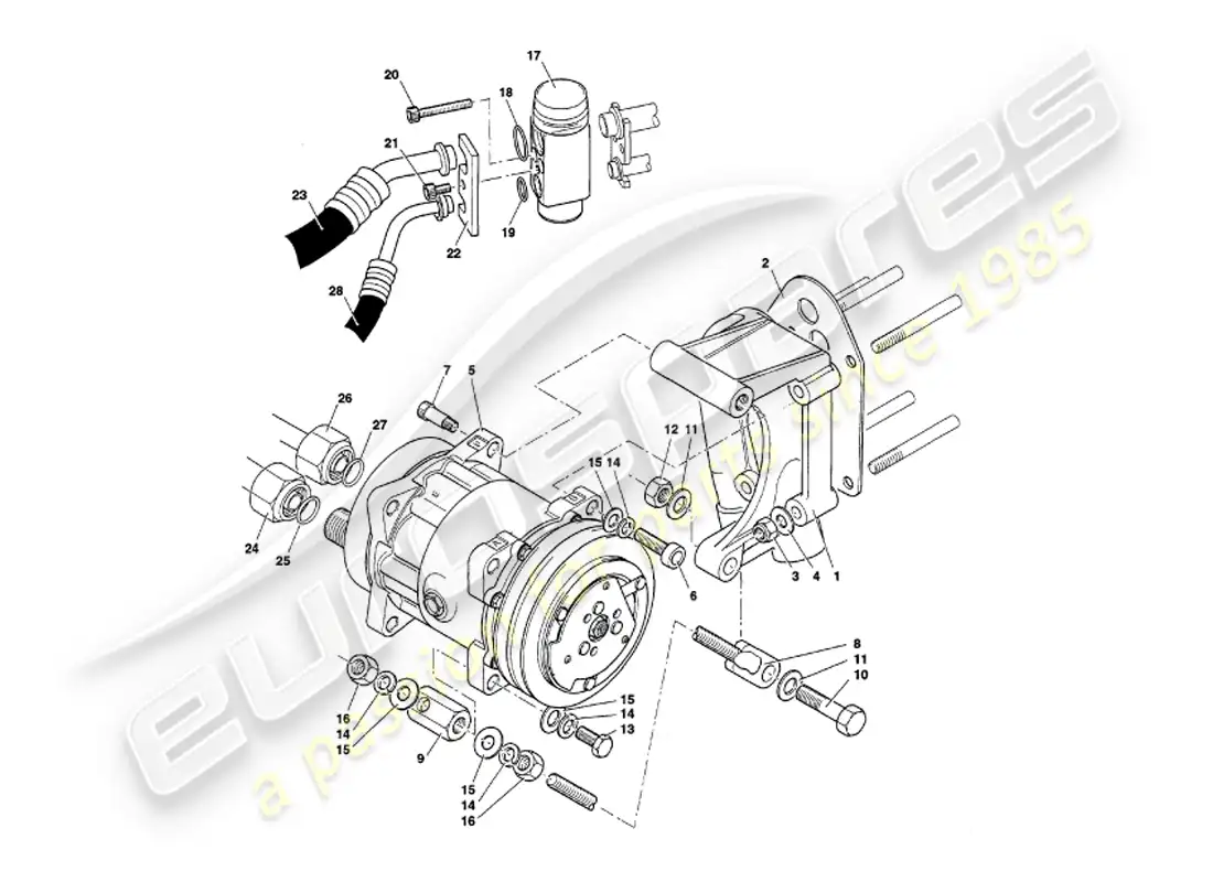 aston martin v8 volante (1998) engine compartment installation part diagram