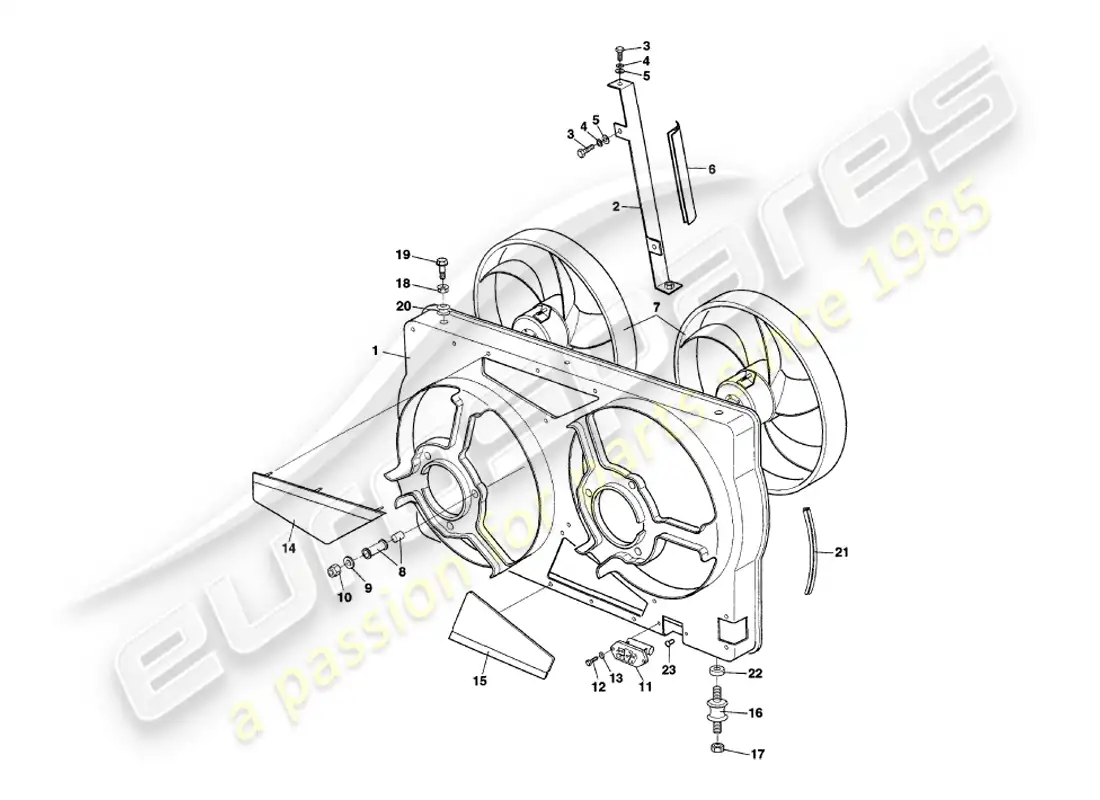 aston martin v8 volante (1998) radiator fan cowling parts diagram