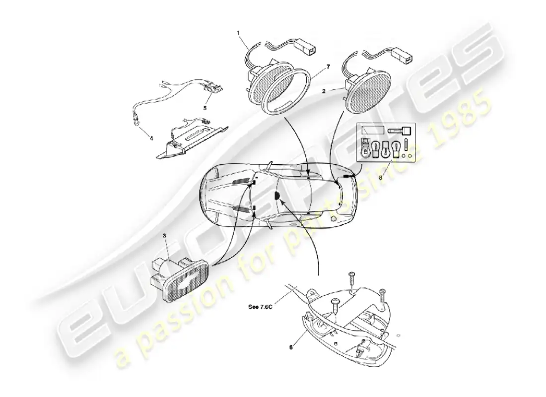 aston martin vanquish (2002) interior lamps & bulbs parts diagram