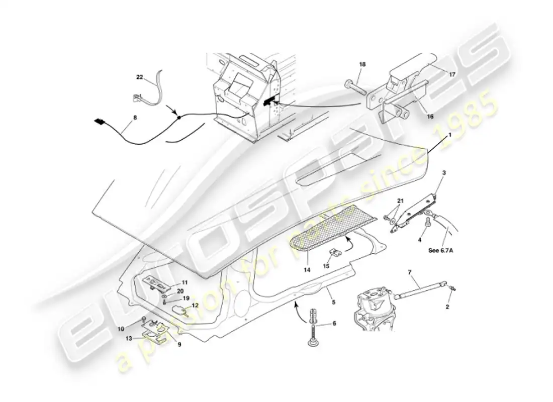 aston martin vanquish (2002) bonnet parts diagram