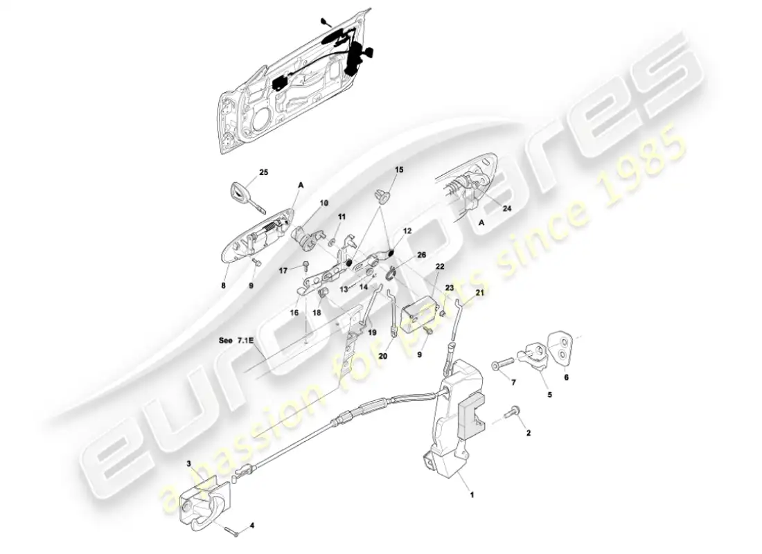 aston martin vanquish (2002) door latch mechanism parts diagram