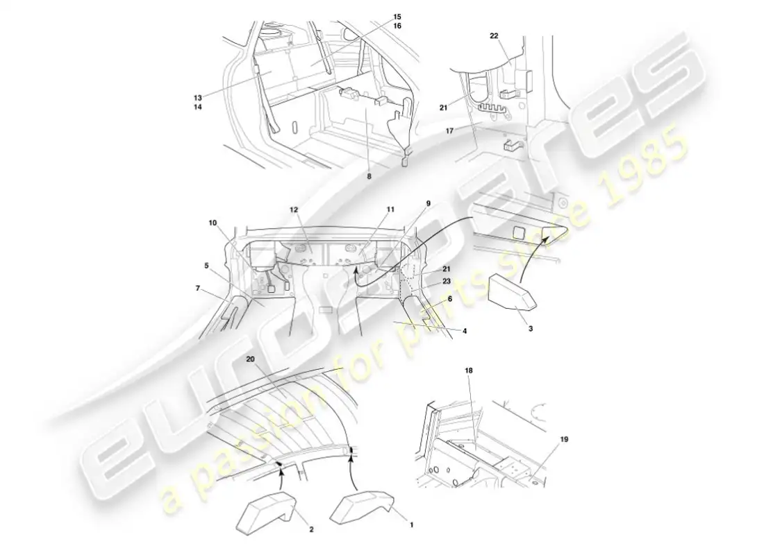 aston martin vanquish (2007) sound deadening parts diagram