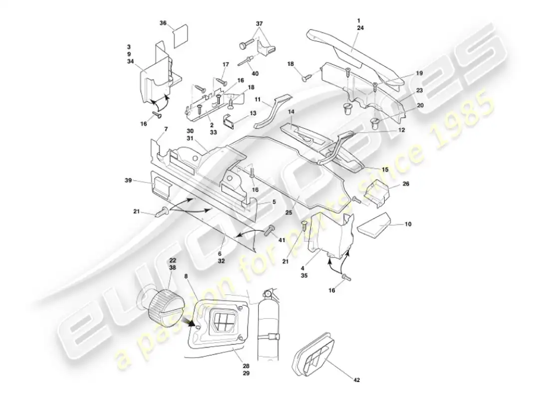 aston martin vanquish (2007) trunk casing & mats parts diagram