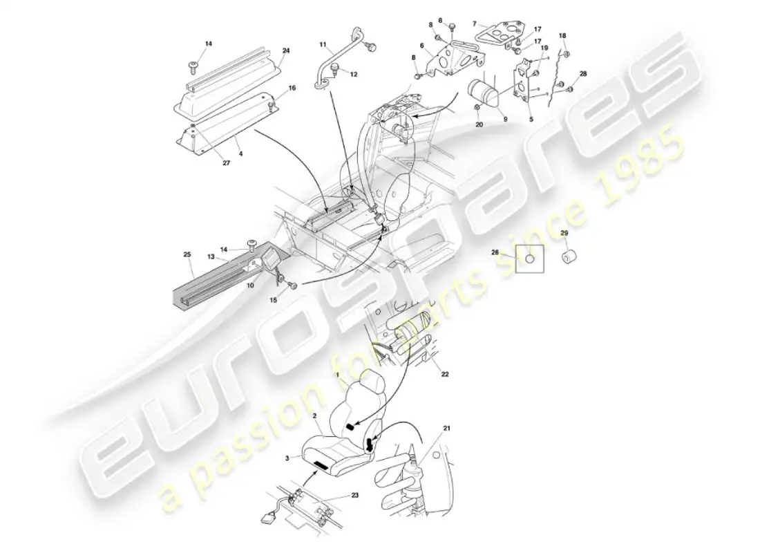 aston martin vanquish (2007) front seats & belts parts diagram