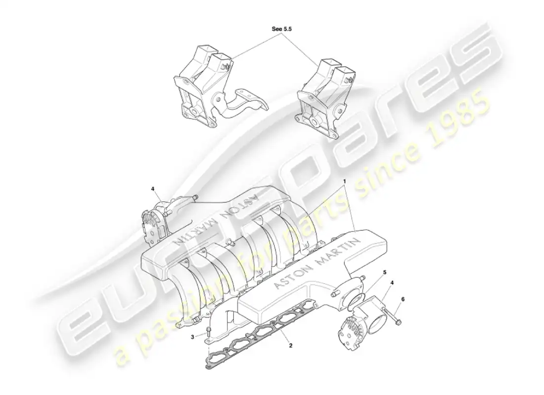 aston martin vanquish (2005) intake manifolds & throttles parts diagram