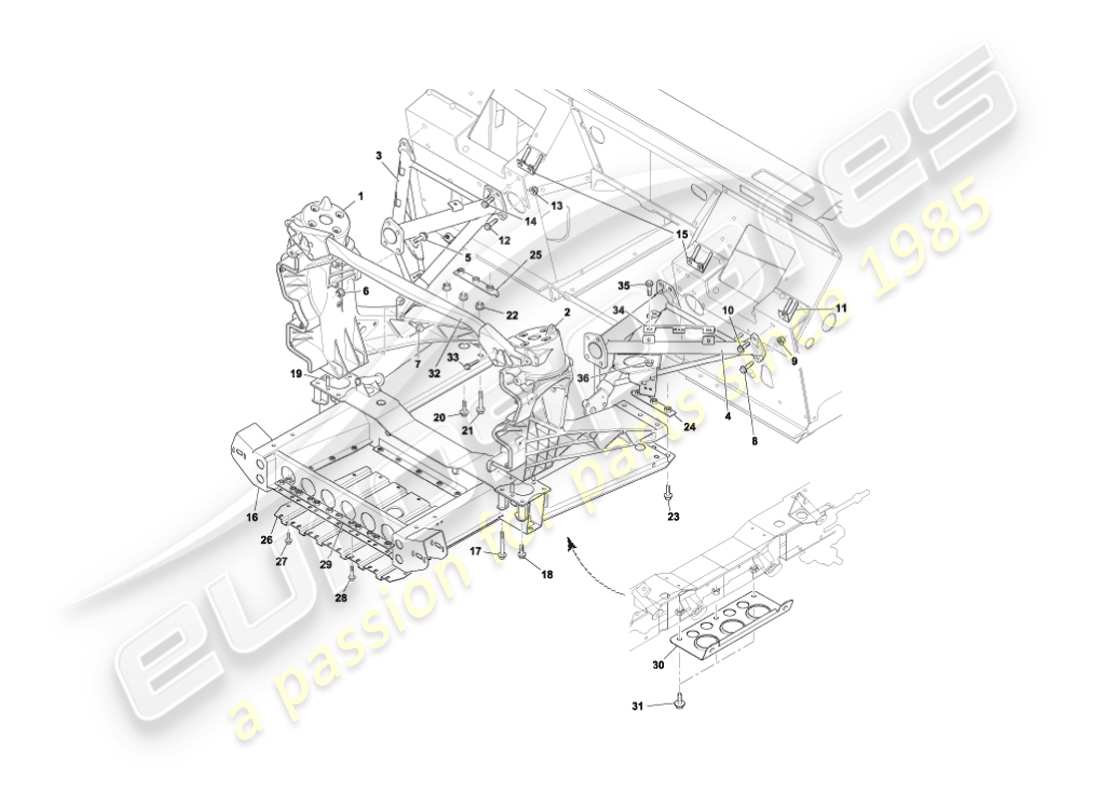 aston martin vanquish (2006) front body support structure part diagram