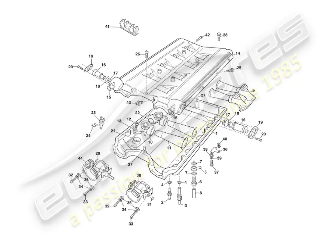 aston martin v8 virage (1999) fuel, emission control, exhaust parts diagram
