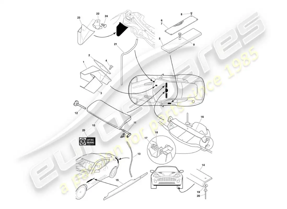 aston martin vanquish (2007) body fittings parts diagram