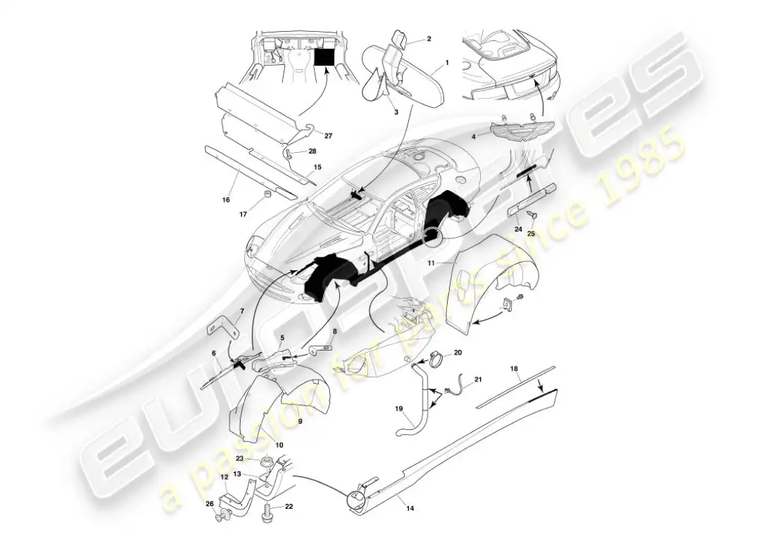 aston martin vanquish (2007) body fittings parts diagram