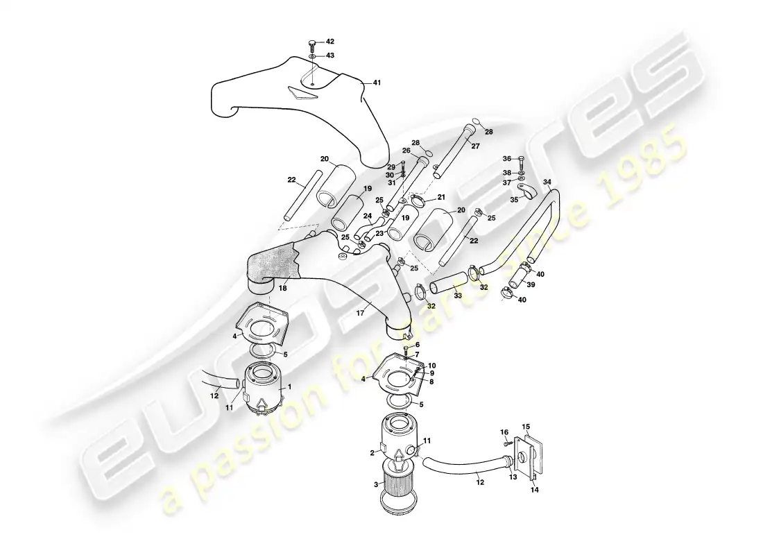 aston martin v8 coupe (1999) air filters parts diagram