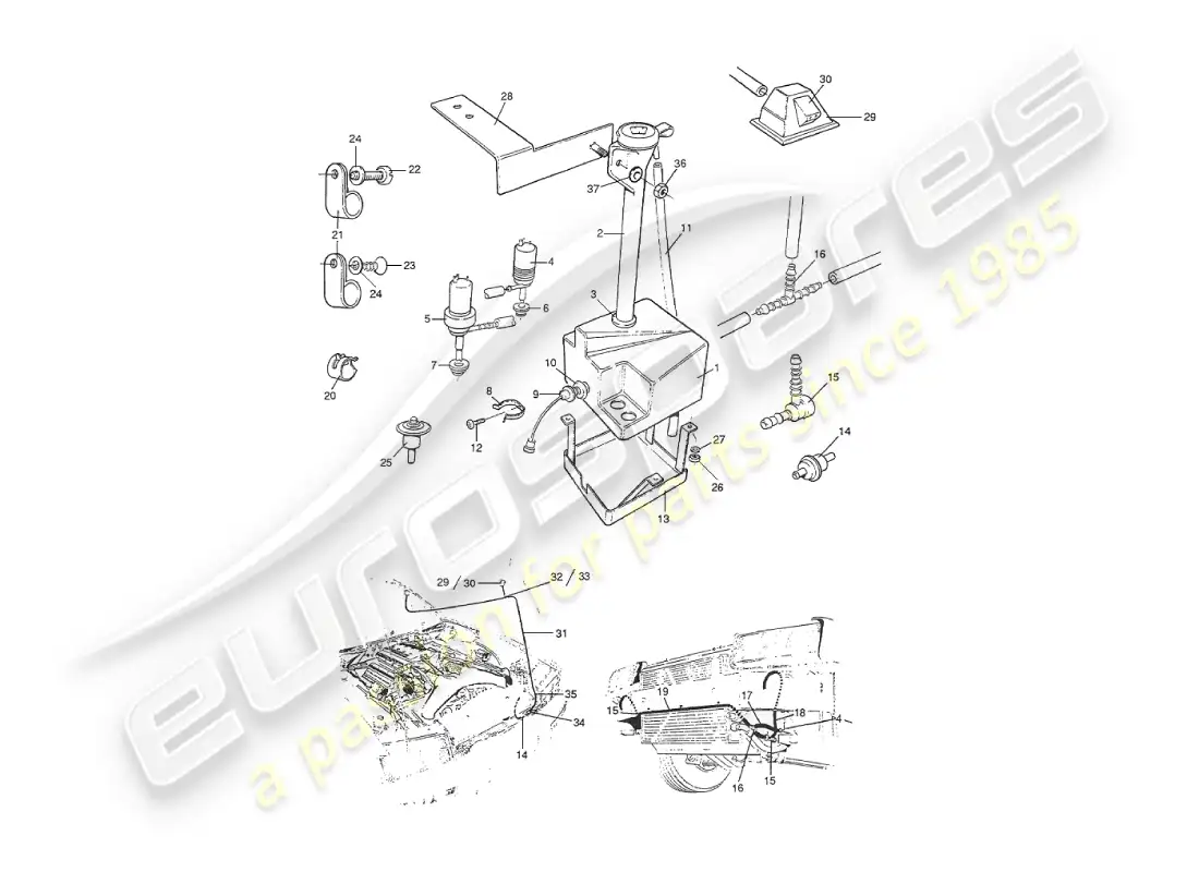 aston martin v8 virage (1999) windscreen & headlamp washers parts diagram