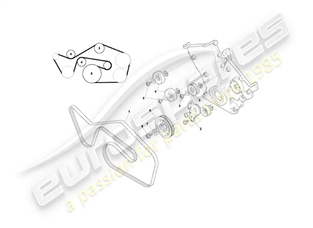 aston martin vanquish (2005) drive belts, tensioner & pulleys parts diagram