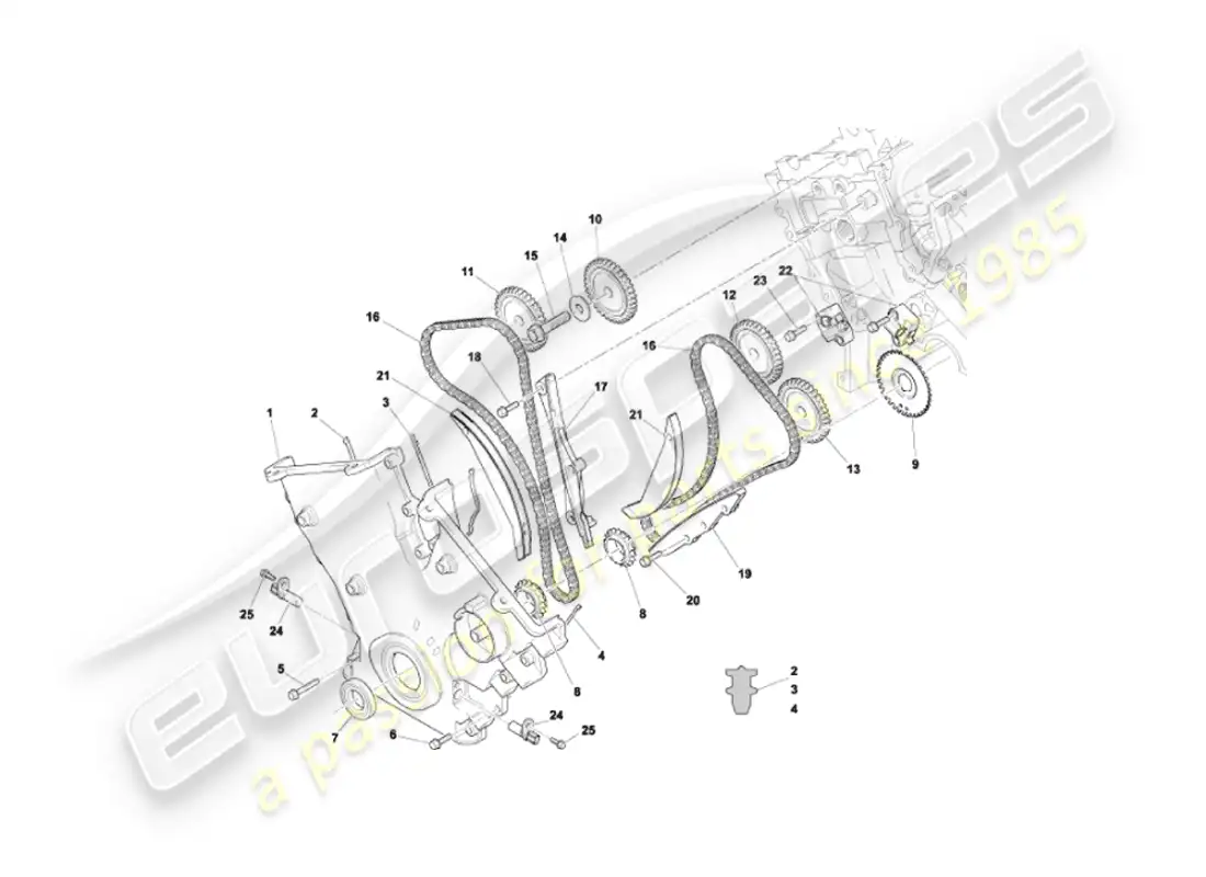 aston martin vanquish (2005) front cover, chains & sprockets parts diagram