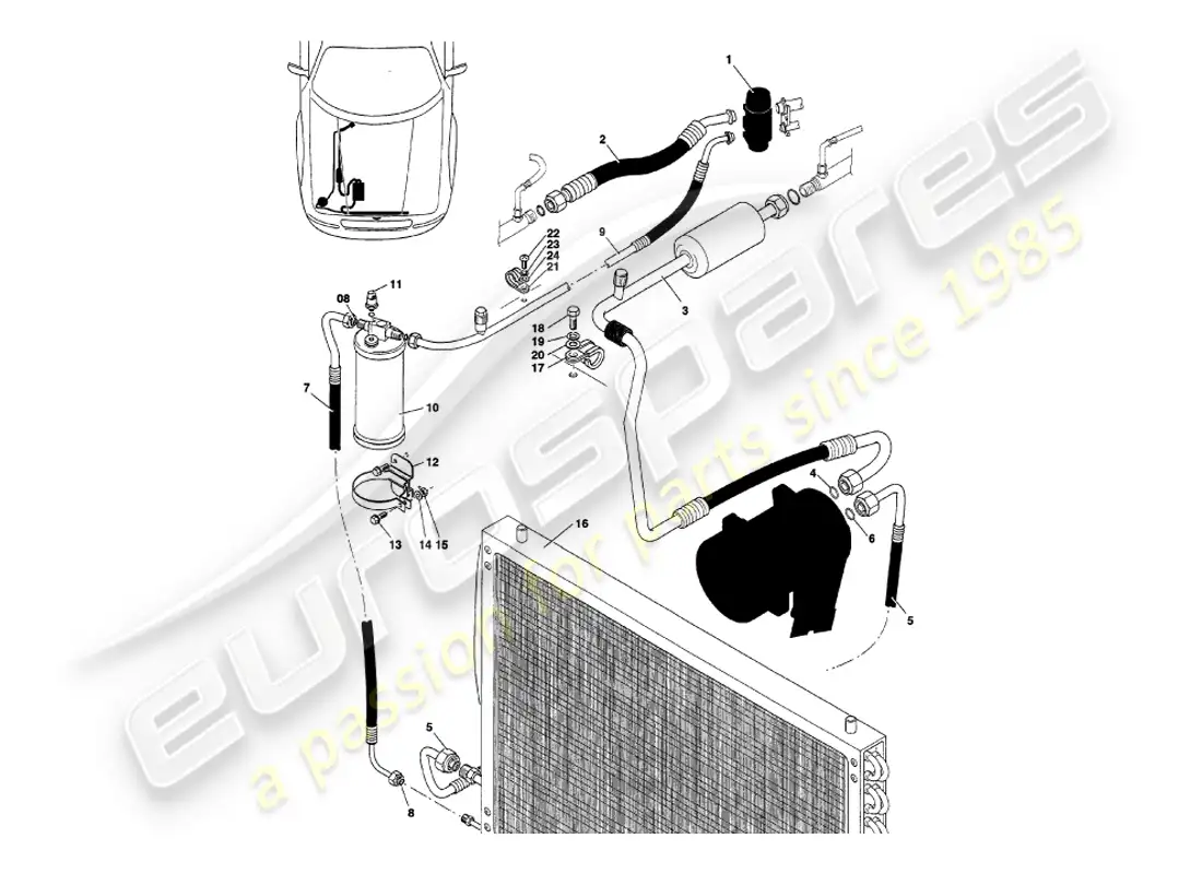 aston martin v8 volante (1997) engine compartment installation parts diagram