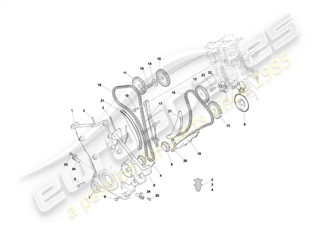 aston martin vanquish (2006) front cover, chains & sprockets parts diagram
