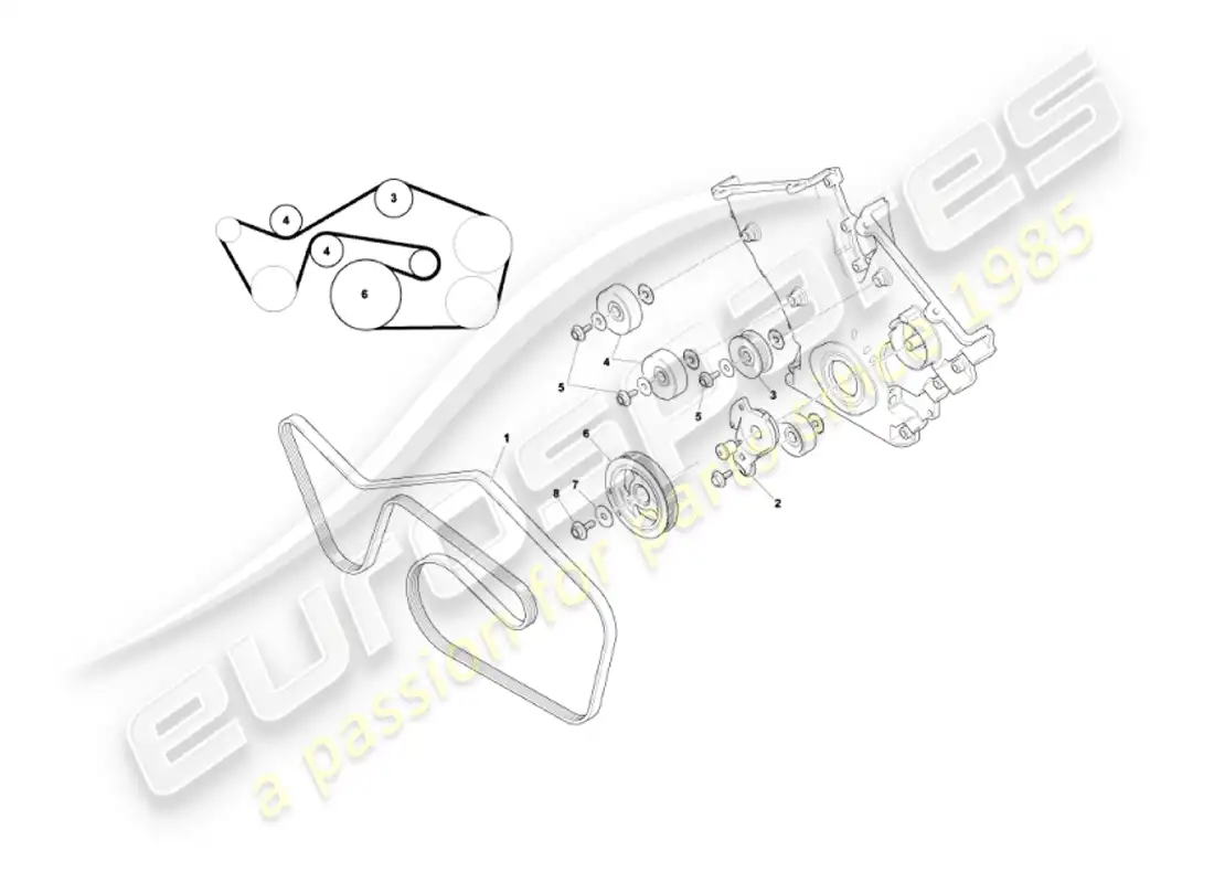 aston martin vanquish (2006) drive belts, tensioner & pulleys parts diagram