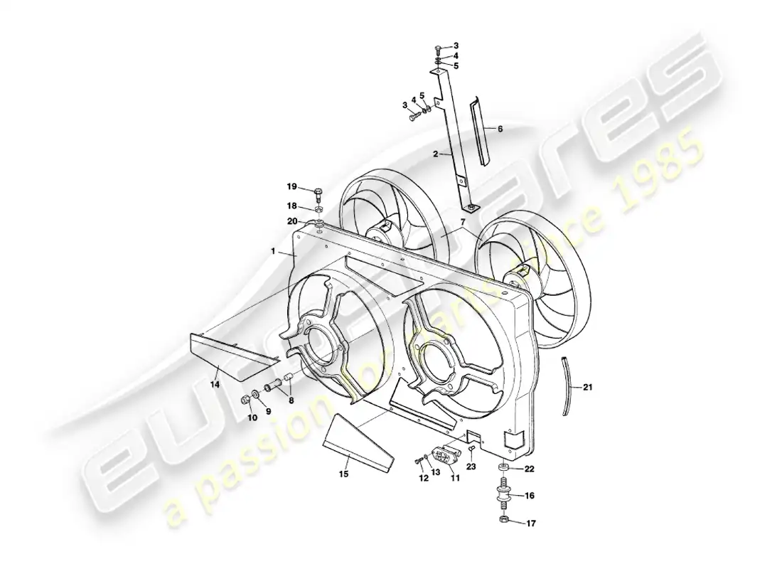 aston martin v8 coupe (2000) radiator fan cowling parts diagram