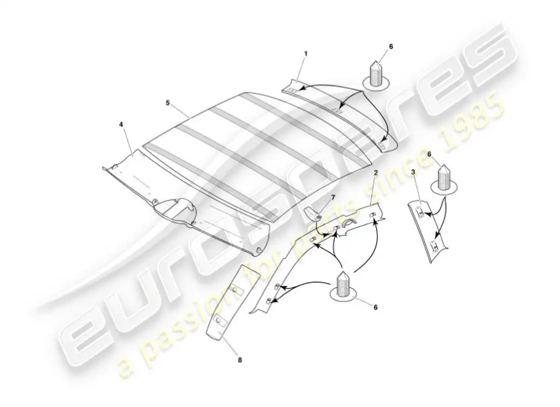 aston martin vanquish (2007) upper trim & roof lining parts diagram