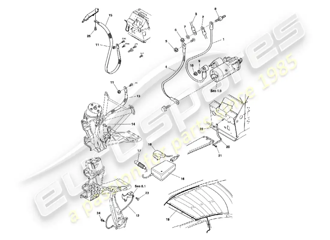 aston martin vanquish (2007) battery & cables parts diagram
