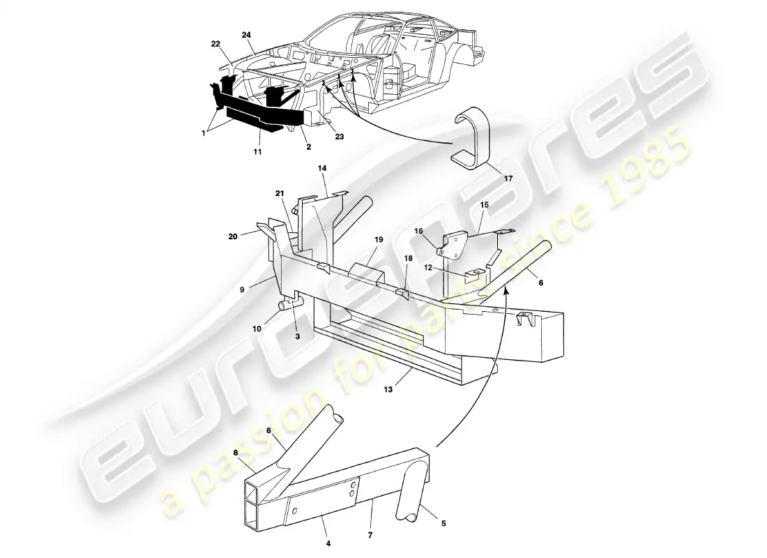 aston martin v8 coupe (1999) front bumper support frame parts diagram