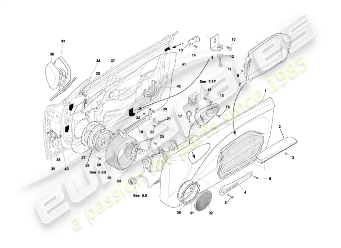 aston martin vanquish (2007) door casings & fittings parts diagram