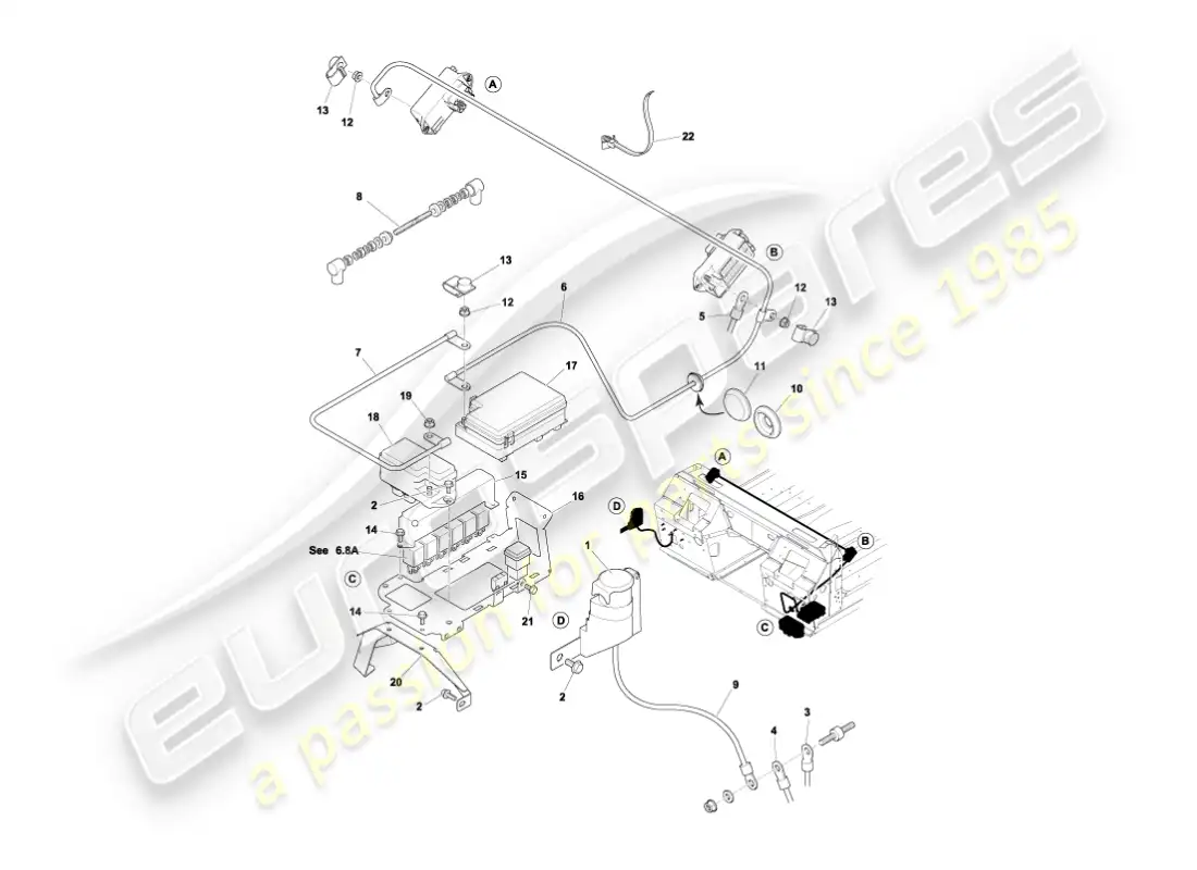aston martin vanquish (2007) battery & cables parts diagram