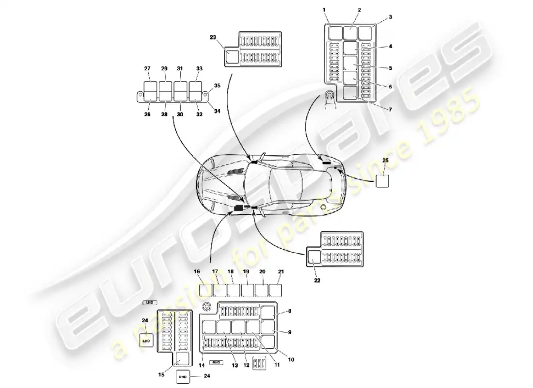 aston martin vanquish (2001) relays parts diagram