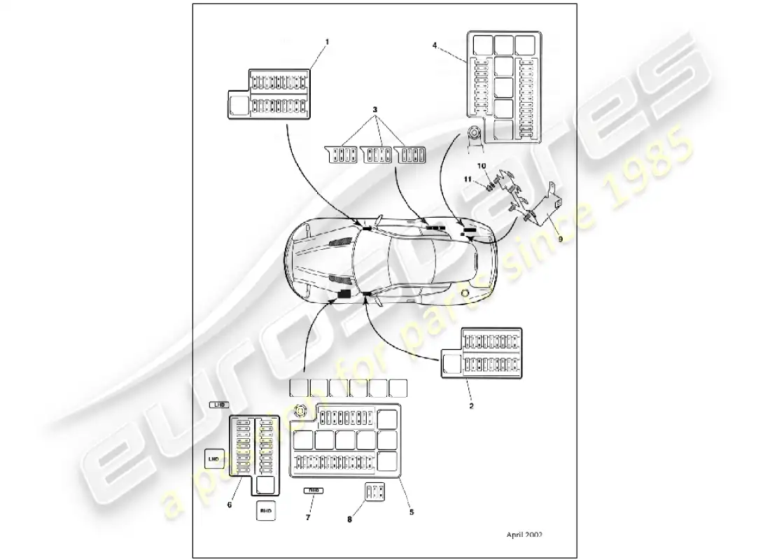 aston martin vanquish (2001) fuses parts diagram