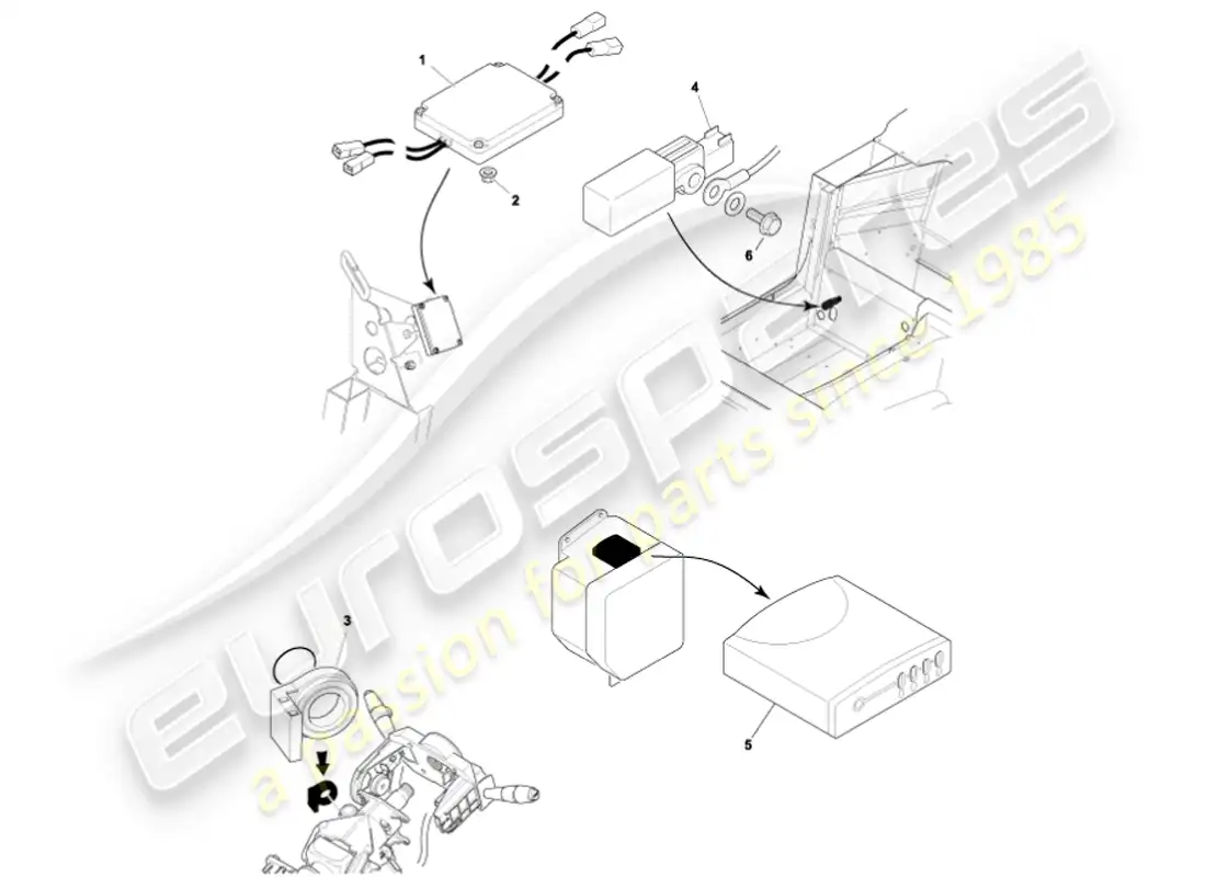 aston martin vanquish (2001) electronic control modules parts diagram