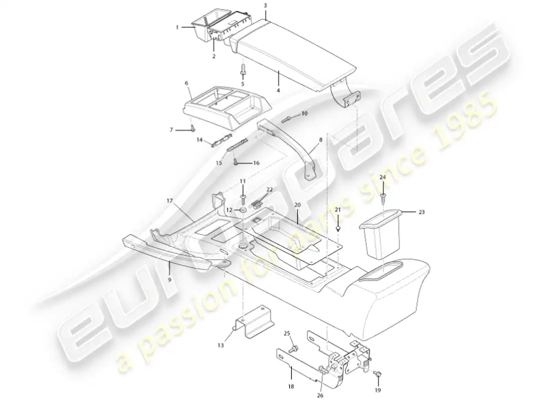 aston martin vanquish (2001) centre console & trim parts diagram
