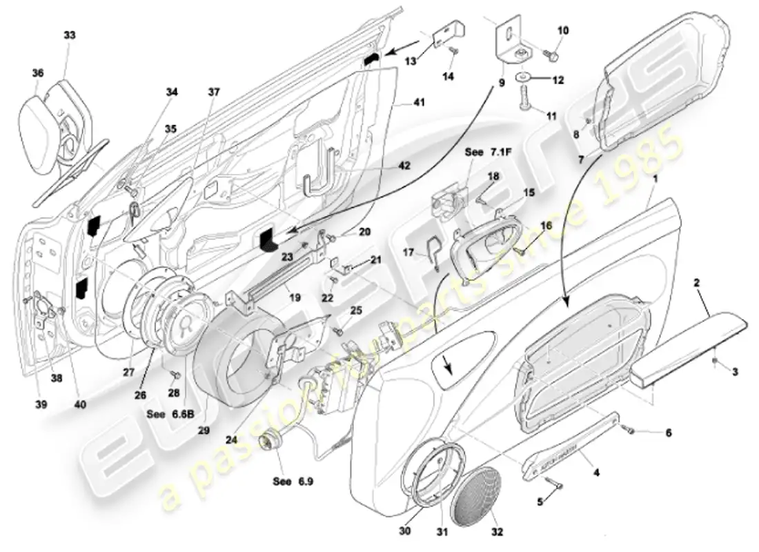 aston martin vanquish (2001) door casings & fittings parts diagram